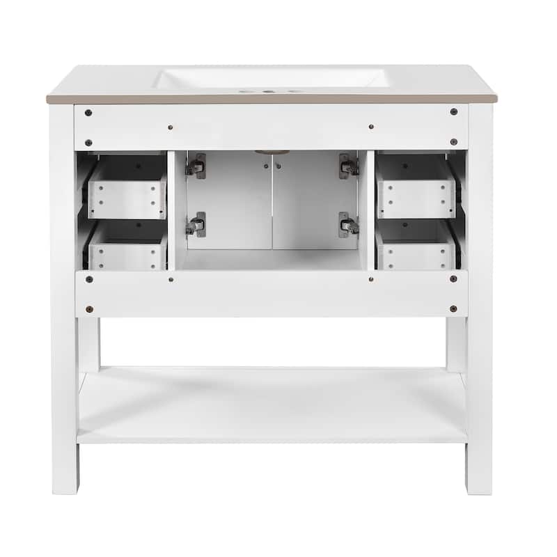 Roomfitters 36" Vanity with Sink, Modern Bathroom Cabinet with 2 Doors and 6 Drawers, Freestanding Storage Design