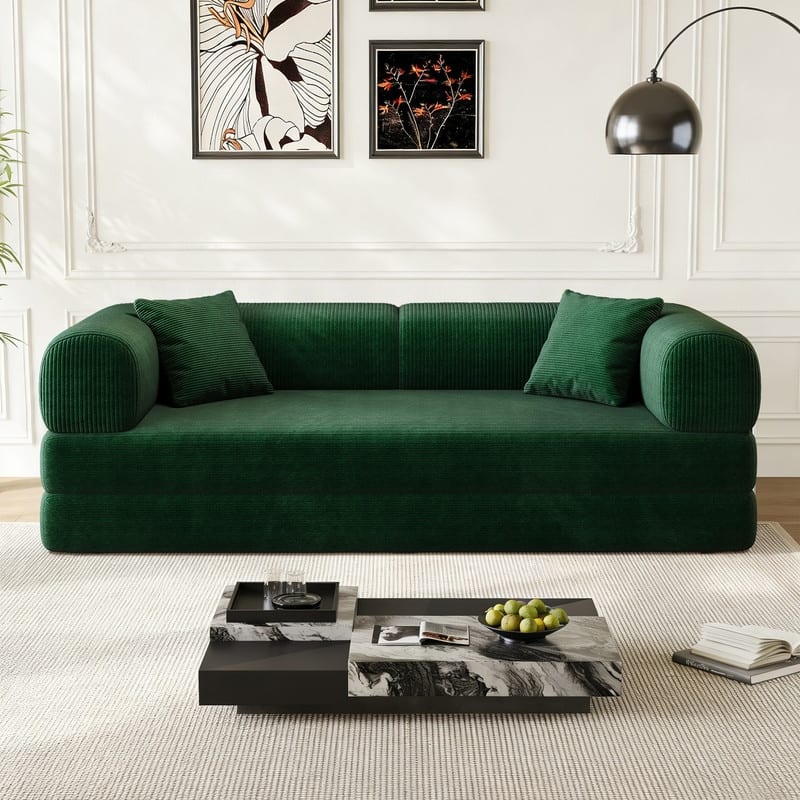 78.8" Convertible Floor Sofa Bed, Corduroy Folding Mattress Sofa Couch for Small Spaces ,No Assembly