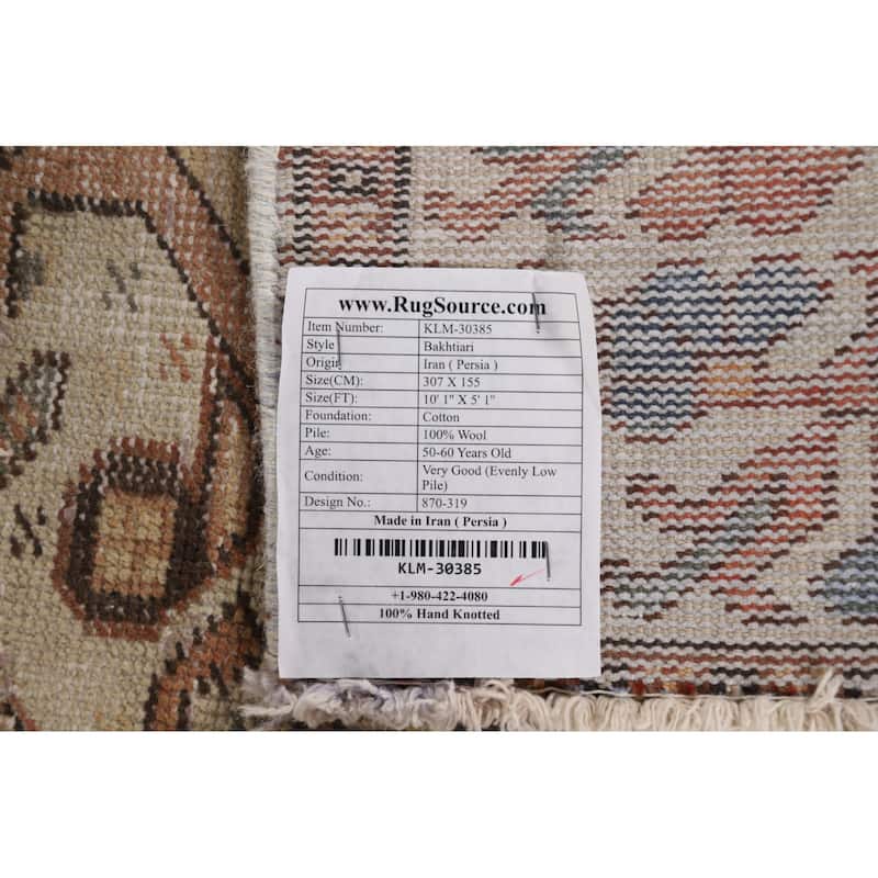 Distressed Bakhtiari Vintage Persian Area Rug Handmade Wool Carpet - 5'1" x 10'1"