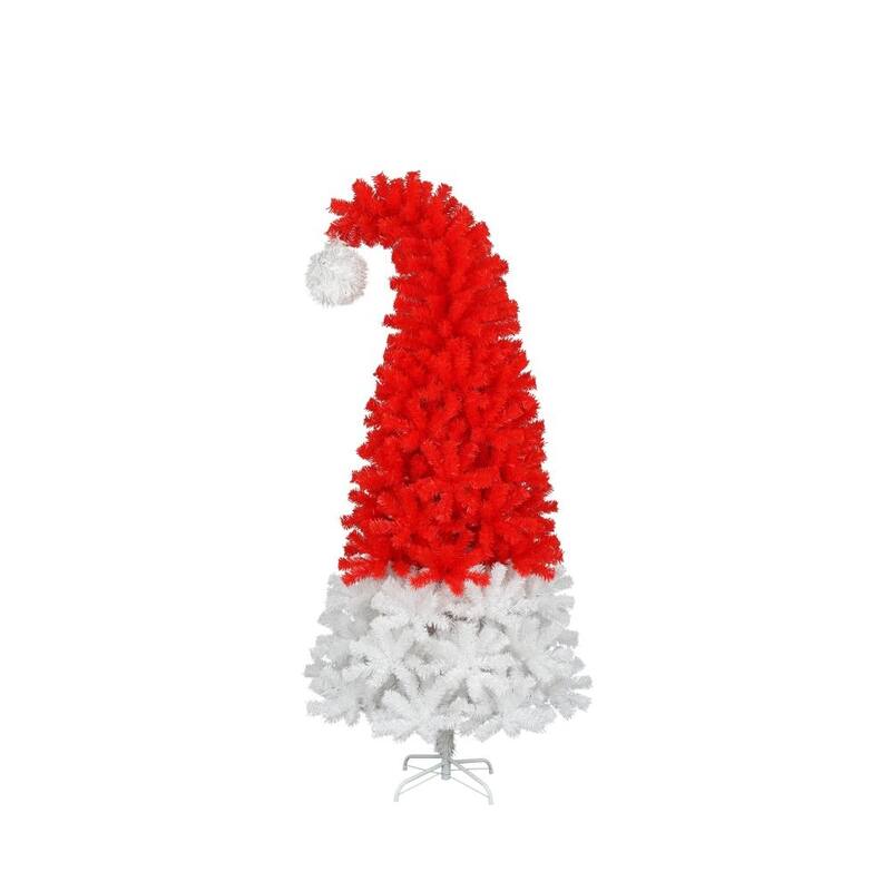 6-Foot Artificial Santa Hat Christmas Tree with Bendable Branches - Unique Holiday Decoration for Home or Office - Red White