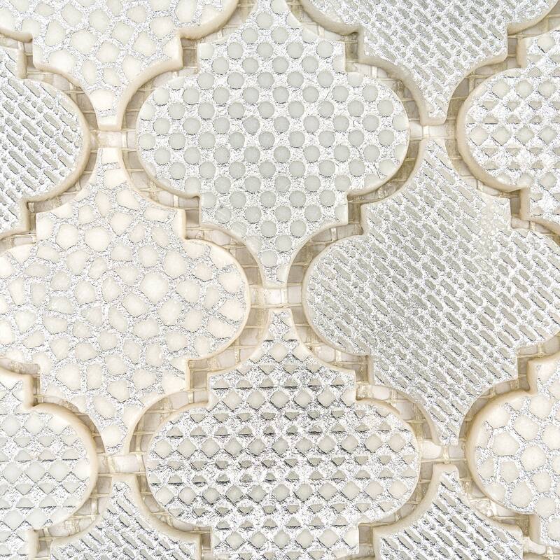 Artisana 12x12 in Textured, Foiled Resin Arabesque Lantern Mosaic Wall Tile (5 sq ft/case, 5-Pack)