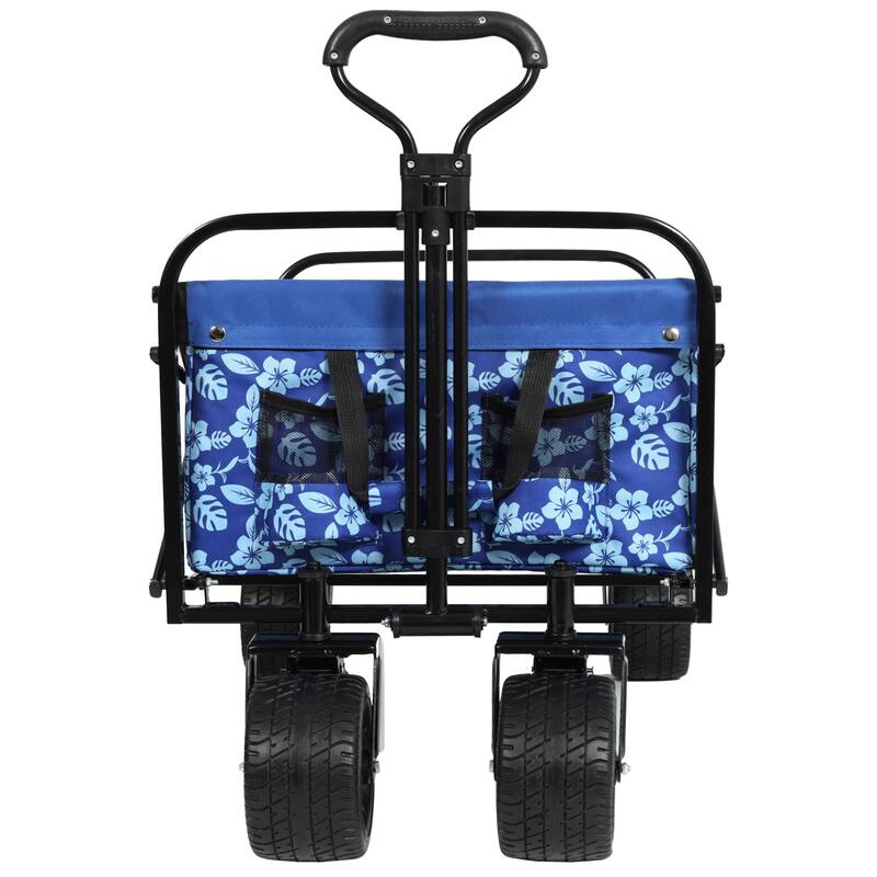 440lb Capacity Patterned Collapsible Wagon - Blue Flower Design Utility Cart