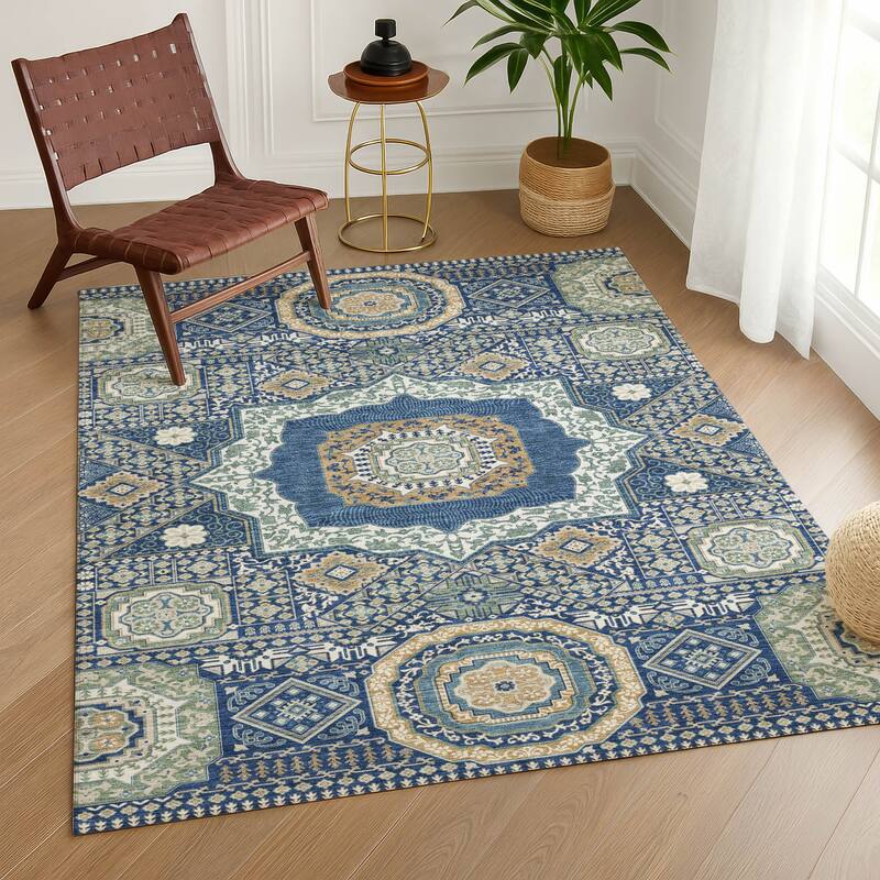 Machine Washable Indoor/ Outdoor Traditonal Isaiah Chantille Rug