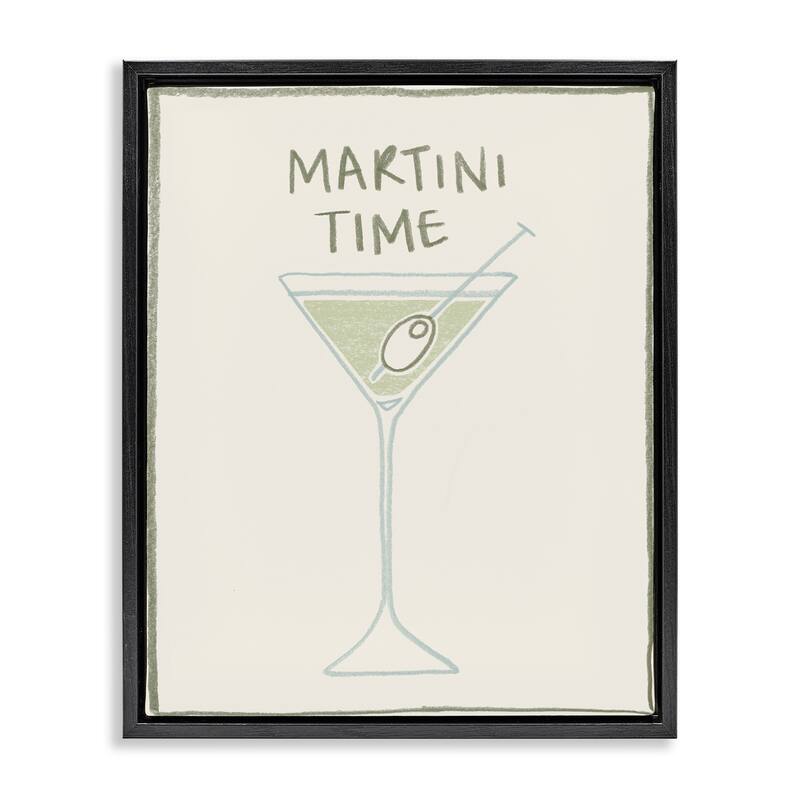 Stupell Minimal Martini Time Framed Floater Canvas Wall Art Design By Grace Popp - 17 x 21 - Black