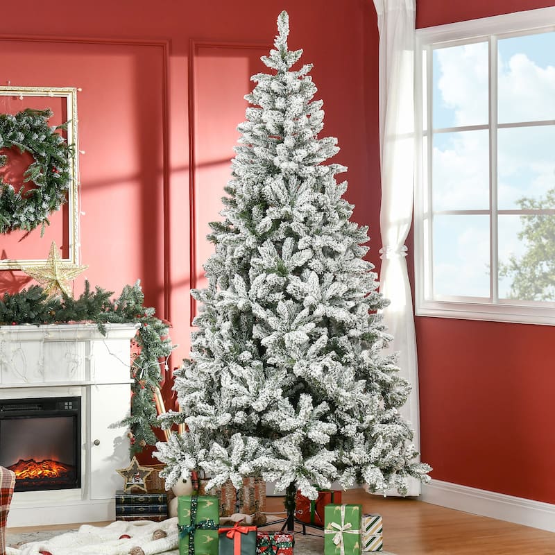 7.5ft/9ft Snow-Flocked Christmas Tree with Realistic Pine Branches & Flame Retardant Base