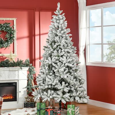 HOMCOM Artificial Snow Flocked Christmas Tree with Stand