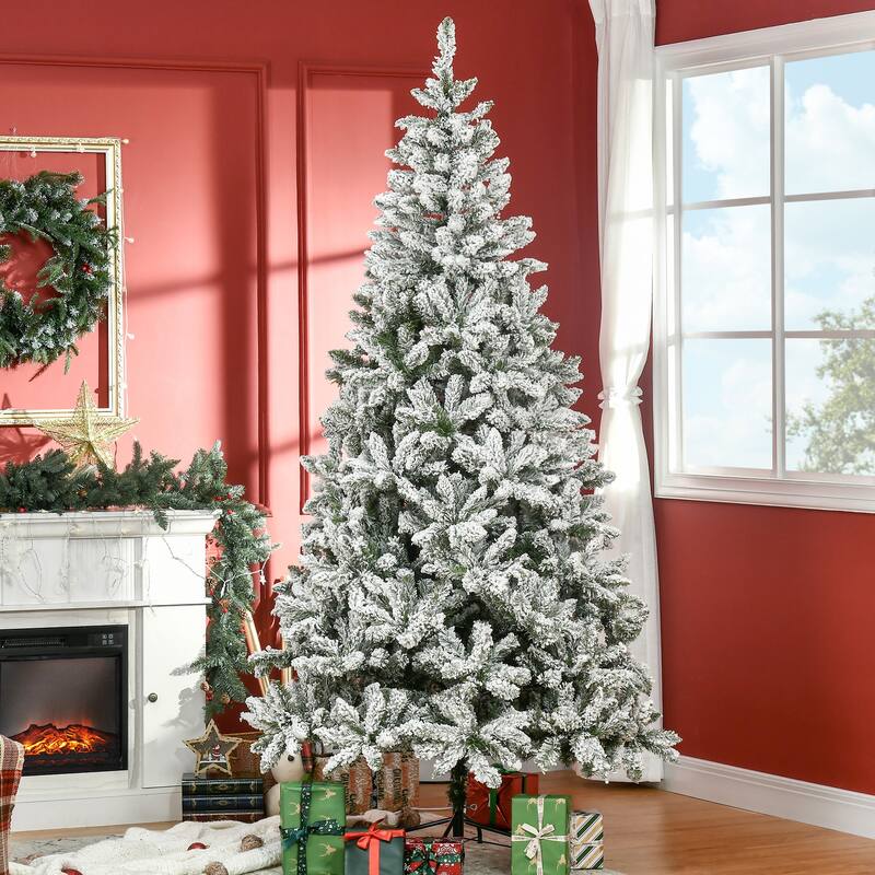 HOMCOM Unlit Snow Flocked Pine Tree - Realistic Branches, Green