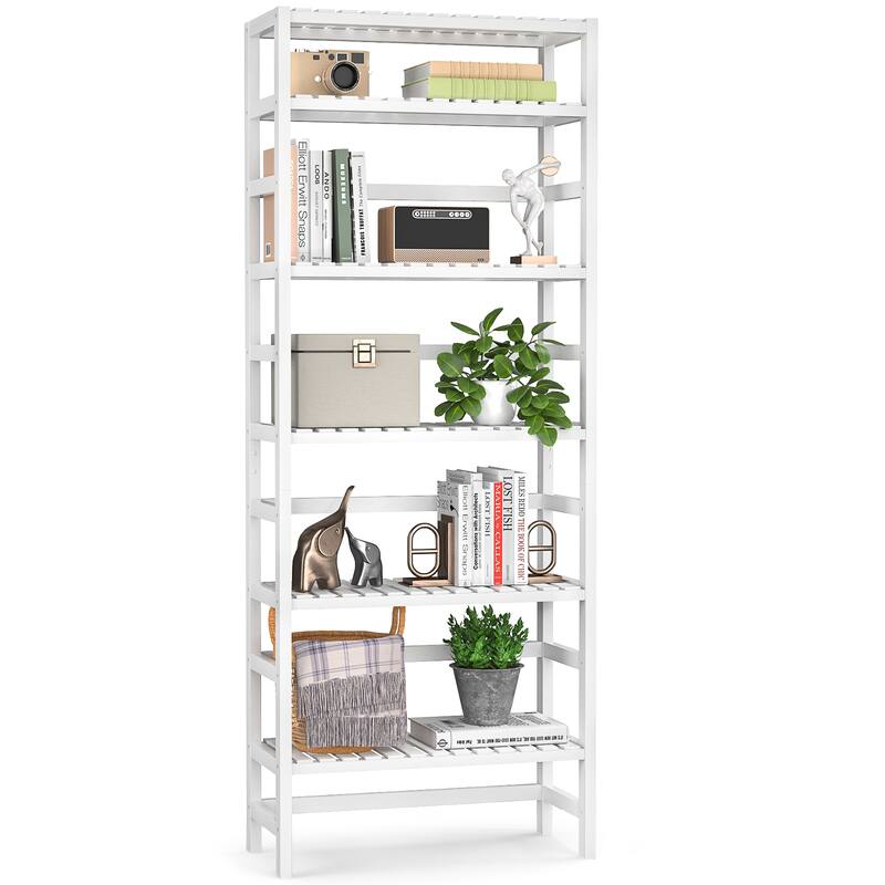 6-Tiers Adjustable Bamboo Storage Shelving Rack,Freestanding Open Display Shelf Organizer Rack