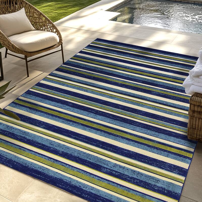 Gertmenian Kalari Modern Bold Multicolored High-Low UV Protected Polypropylene Woven Indoor/ Outdoor Area Rug Collection