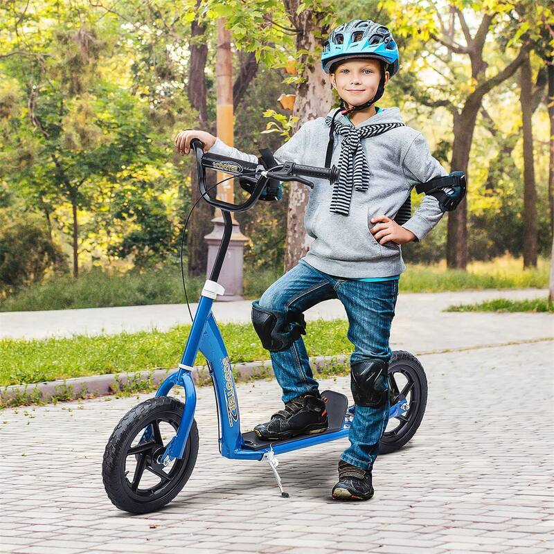 Kids Kick Scooter Adjustable Height Non-Slip Footplate 12" Wheels - 31.7" L x 13.7" W x 31.5" H