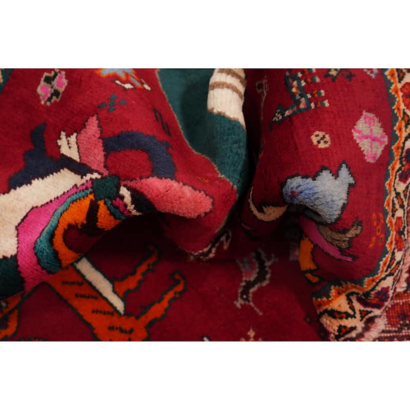 Hand Knotted Oriental 100% Wool Carpet Traditional Tribal Red Shiraz Area Rug - 6' 11'' X 4' 3''