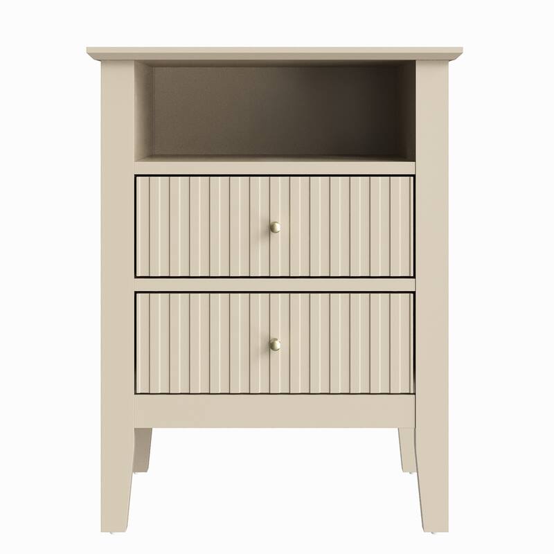 Nightstand with 2 Drawers, Set of 2 - Beige