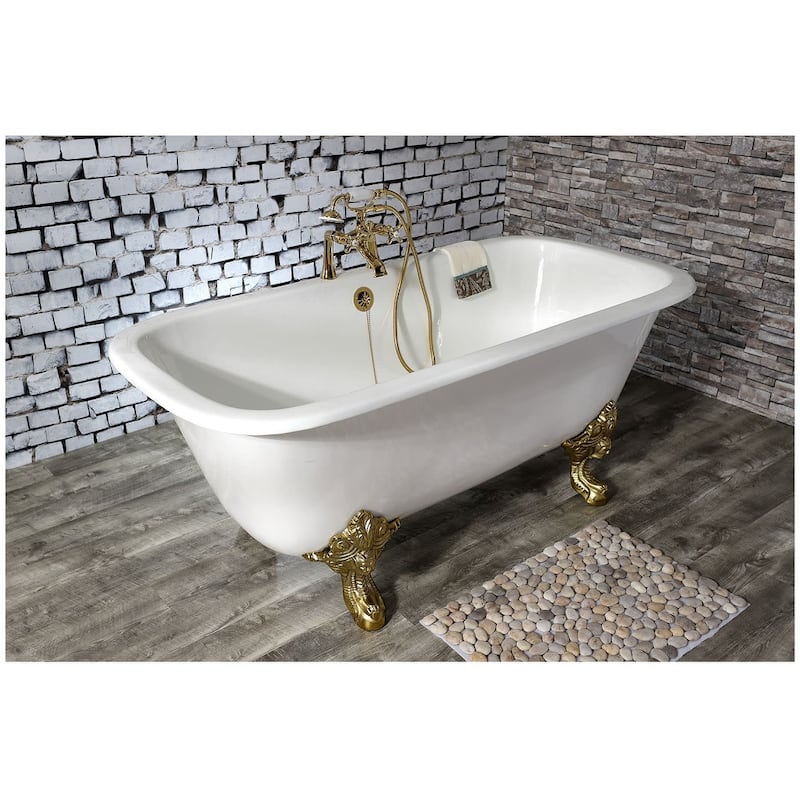 Kingston Brass Aqua Eden 67" Clawfoot Cast Iron Soaking Tub with