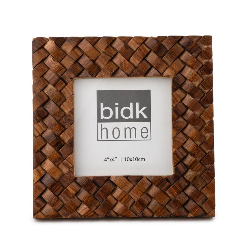 Square Criss Cross Wooden Picture Frame - for 4" x 4" Photo - Brown - 4-inchx4-inch