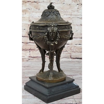 Louis Xvi Hot Cast Bronze Urn Sculpture Decor Antique Style On Marble Base