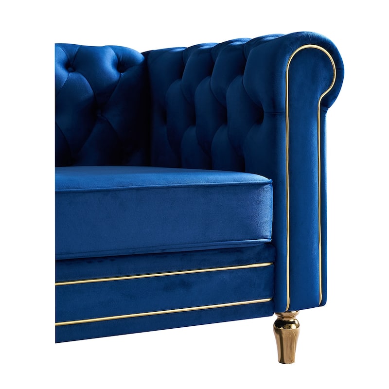 Rolled Arm Chesterfield Velvet Sofa - 84.65" High-Density Foam, Electroplated Legs - Elegant Living Room Accent