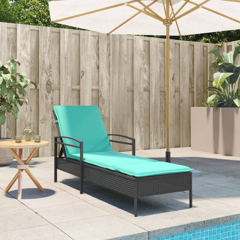 vidaXL Sun Lounger with Cushion Daybed Furniture Poly Rattan Brown/Gray/Black - 24.8" x 78.7" x 24.4"/28.3"/31.9"