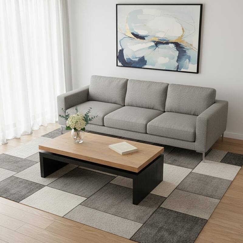 HomeRoots 48" Natural and Black Wood Floating Frame Coffee Table - 47.64 in. x 16.30 in. x 23.62 in. - Natural