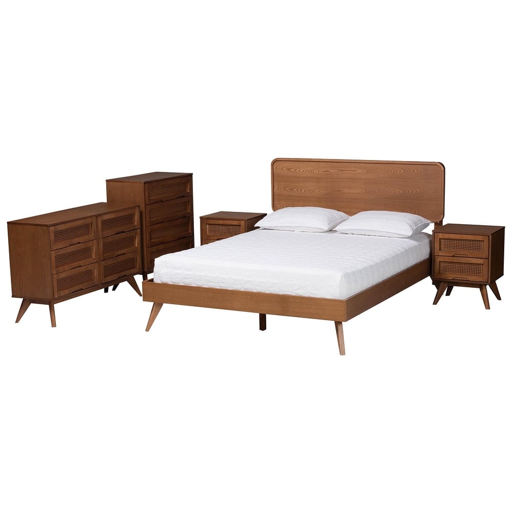Demeter Mid-Century Modern Walnut Brown Finished Wood 3-Piece/4-Piece/5-Piece Bedroom Set (Multiple Bed Sizes)