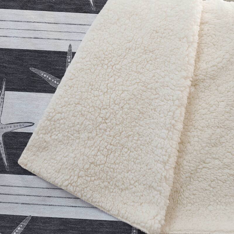 Premium Machine Washable ASB191 Starfish Stripe Sherpa Throw Blanket