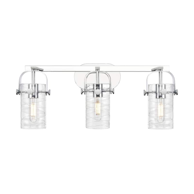 Innovations Lighting Pilaster II Cylinder - 3 Light 7" Wall-Mounted Bath Vanity Light - Deco Swirl/Polished Chrome