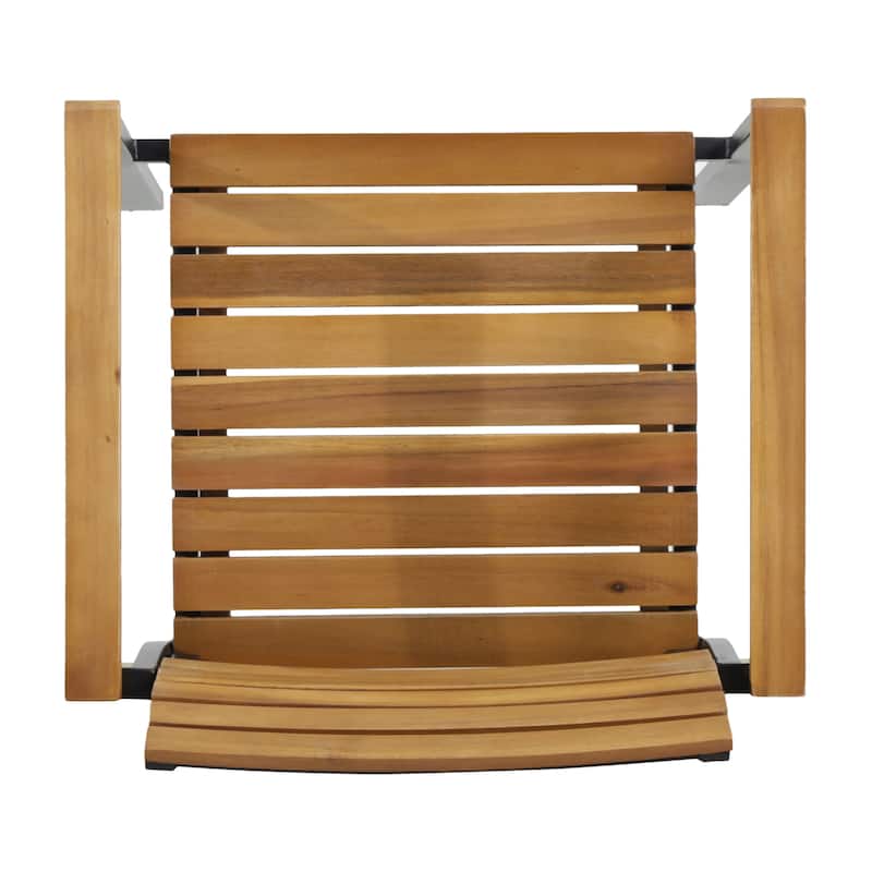 Roomfitters Outdoor Patio Dining Chairs, Wood and Metal Armchairs with Slatted Back for Garden Deck, Teak+ Black