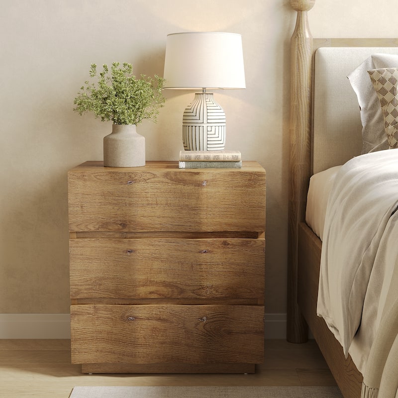 Nightstand with 3 Drawers Fluted End Table Farmhouse Bedside Table