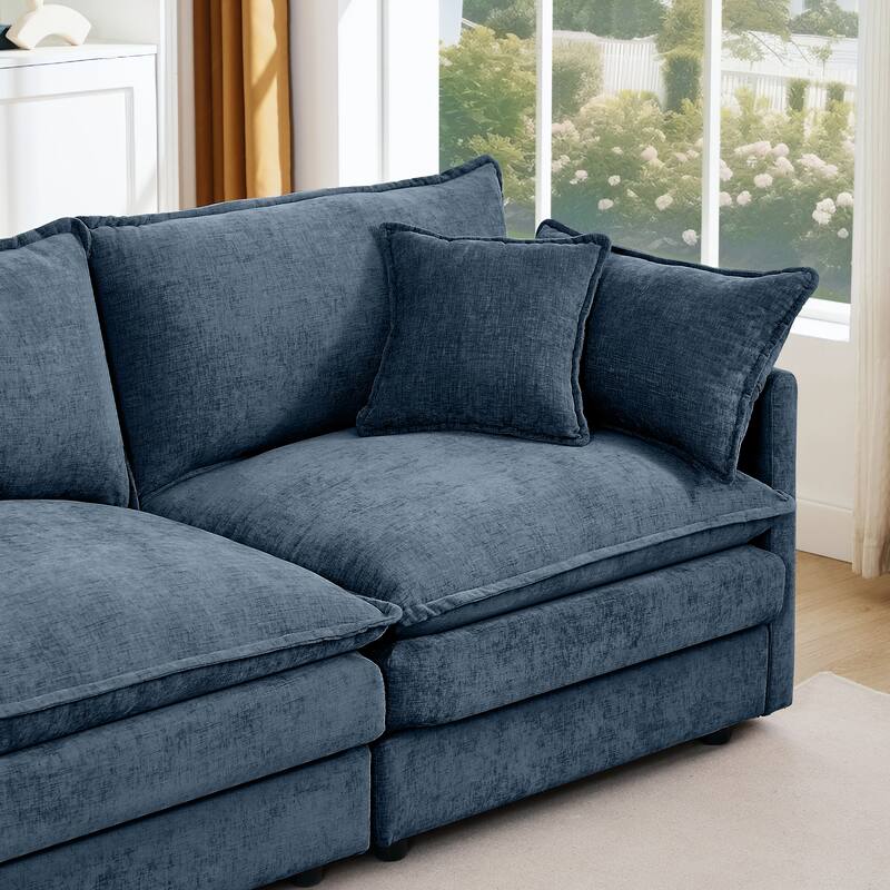 L Shaped Modular Sectional Sofa with Ottoman, Comfy Chenille Upholstered Cloud Couch, 4-Seat Deep Seat Sofa with Pillow