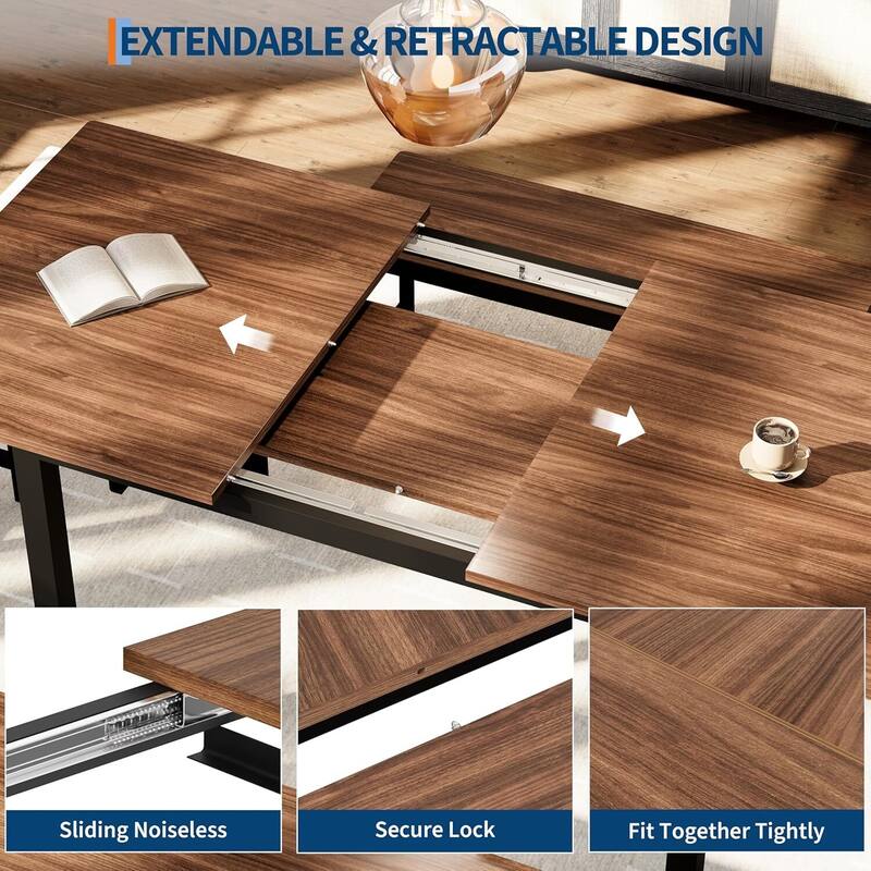 47.2" Large Extendable Kitchen Table Set, with 2 Benches and 2 Square Stools
