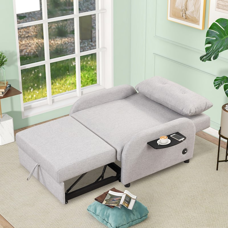 3 in 1 Pull Out Sleeper Sofa, Sofa Bed with Adjustable Backrest, Daybed with USB Charging Port and Wing Table
