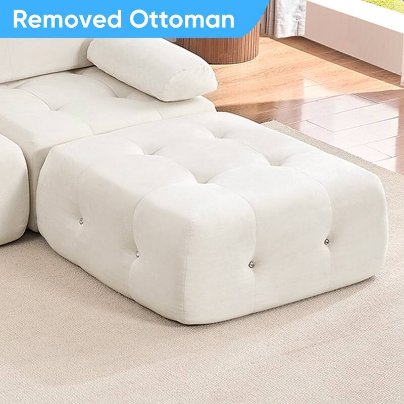 Mixoy 100inch Modular Sectional Sofa with Ottoman,Velvet 3-Seater L-Shaped Couch for Living Room - 100.4"w x 66.9"D x 24.8"H
