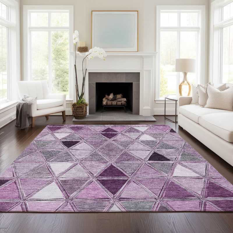 Machine Washable Indoor/ Outdoor Chantille Modern Diamonds Rug - Merlot - 10' x 14'