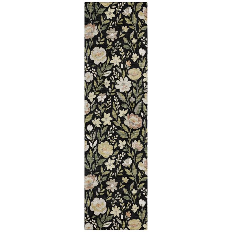 Machine Washable Indoor/ Outdoor Floral Garden Chantille Rug
