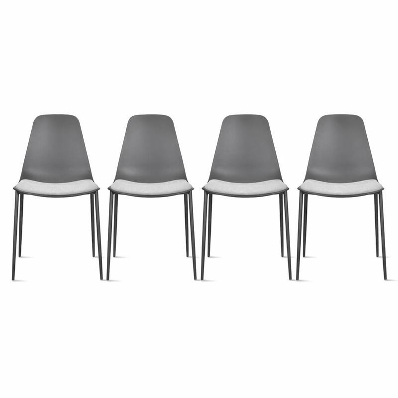 Set of 4 Plastic Dining Chairs Cushion Padded For Kitchen Metal Legs Guest Meeting Waiting Room Business Indoor Outdoor Patio - Black