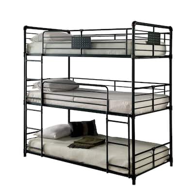 Industrial Style Full Triple Decker Bunk Bed with Ladder, Gray