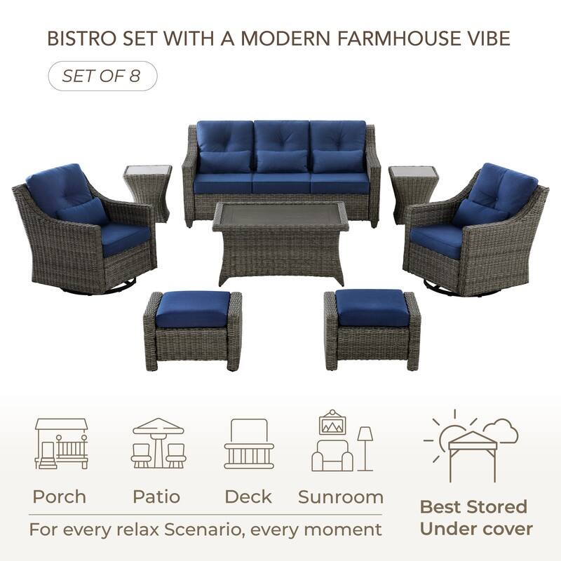 Murphy Outdoor Wicker Patio Outdoor Sofa Swivel Chair Coffee Table