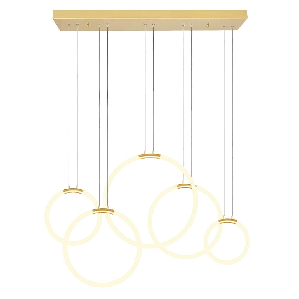 Hoops Integrated LED 44in 5 Ring Satin Gold Chandelier - Satin Gold