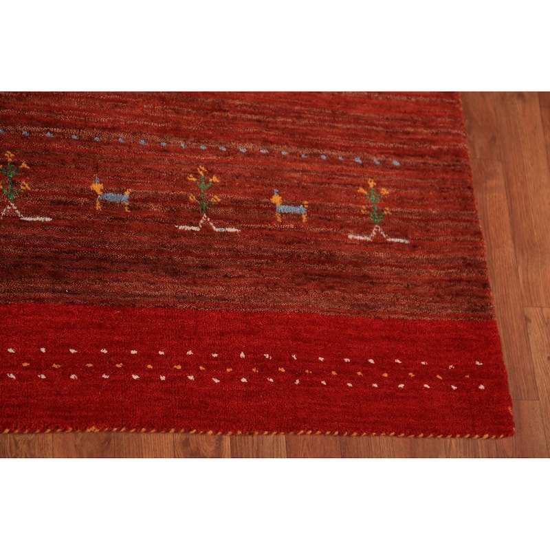 Orange Tribal Gabbeh Oriental Area Rug Handmade Wool Carpet - 6'9" x 9'9"