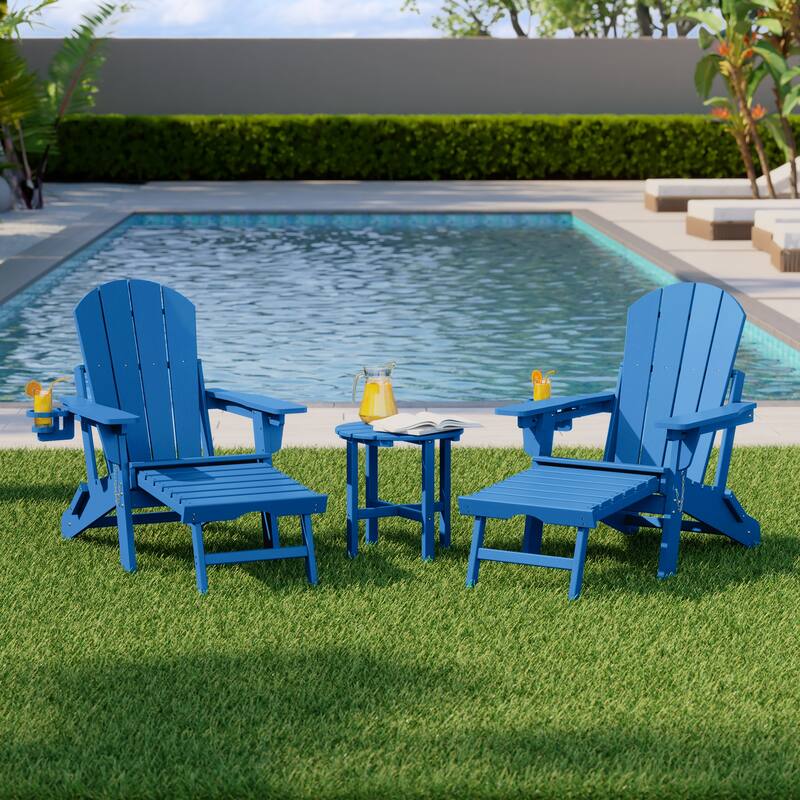 Laguna Outdoor 3-Piece Folding Adjustable Adirondack Chair with Hideaway Ottoman & Round Side Table
