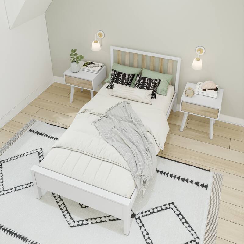 Max and Lily Scandinavian Twin-Size Bed with Slatted Headboard