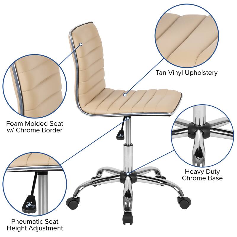 Low Back Designer Armless Ribbed Swivel Task Office Chair