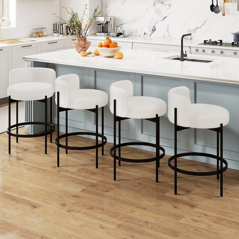 24 Inch Modern Sherpa Fabric Bar Stools with Thick Cushion Seat and Metal Frame for Kitchen Island - 18.5" x 17.5" x 30.5"