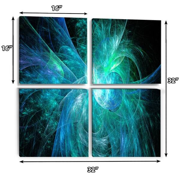 Designart "Blue on Black Fractal" Abstract Canvas Wall Art Print Bed