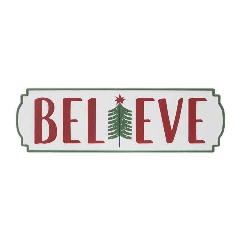 HomeRoots Set of Three White Green And Red Metal Christmas Hanging Text Wall Decor