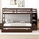 preview thumbnail 2 of 7, Espresso Full Over Full Pine Bunk Bed with Trundle, Storage Stairs, Guardrail