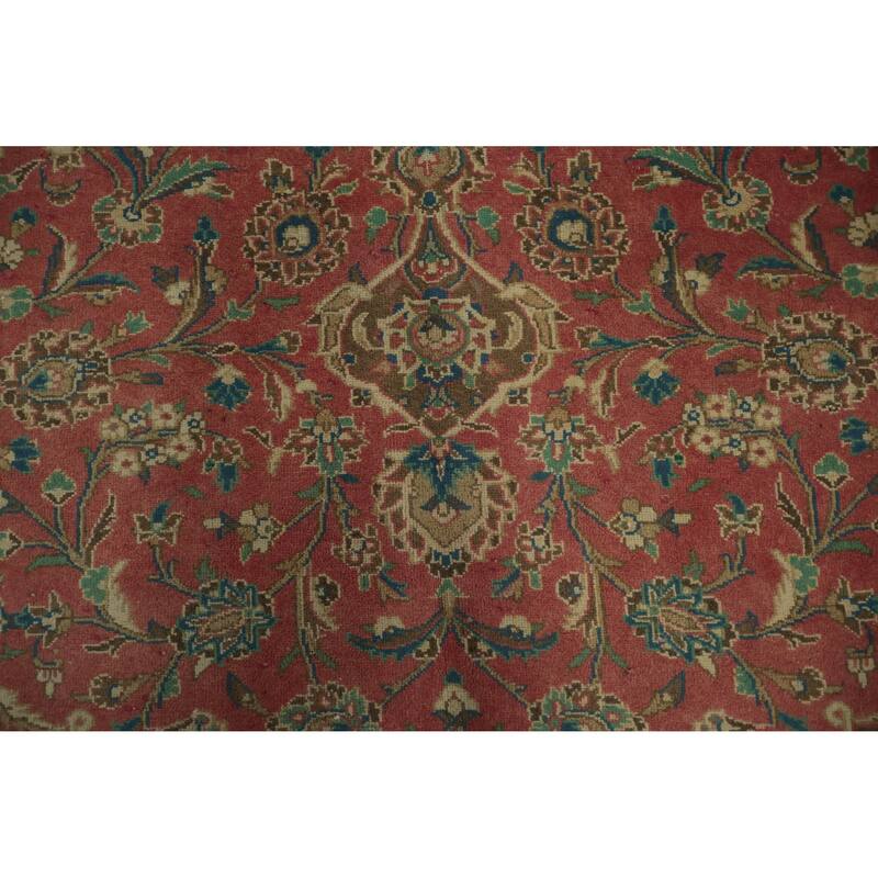 Hand Knotted Oriental 100% Wool Carpet Traditional Floral Pink Kashan Area Rug - 13' 1'' X 9' 9''