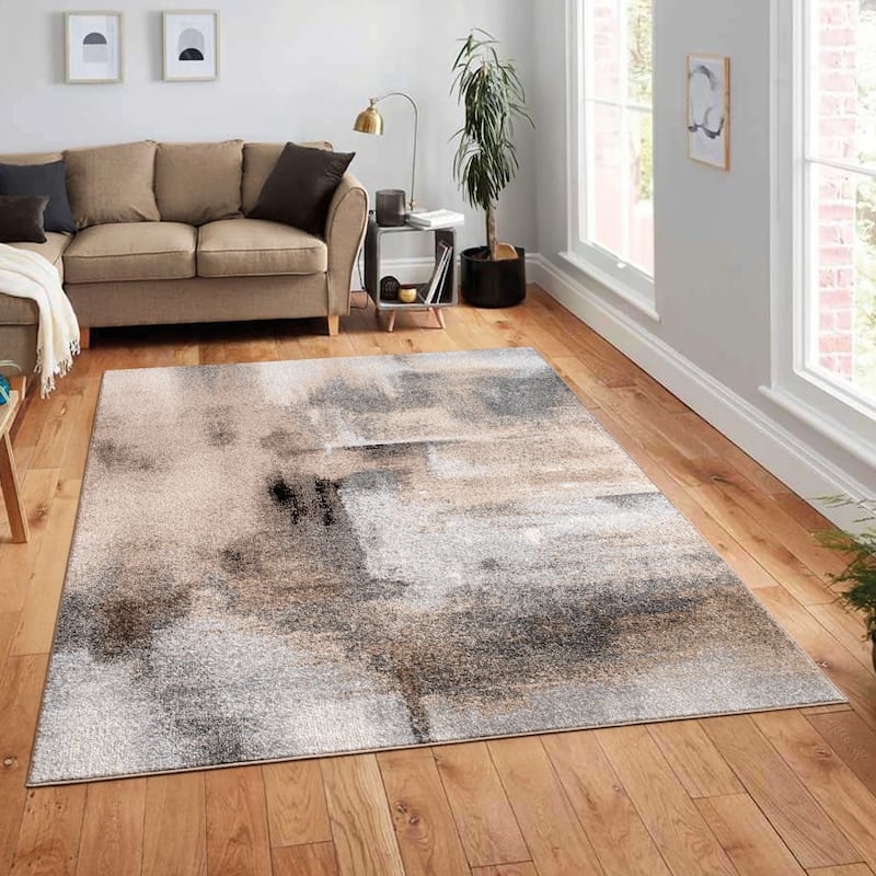 Modern Designer Rug with Earthy Colors in Cream Brown Black