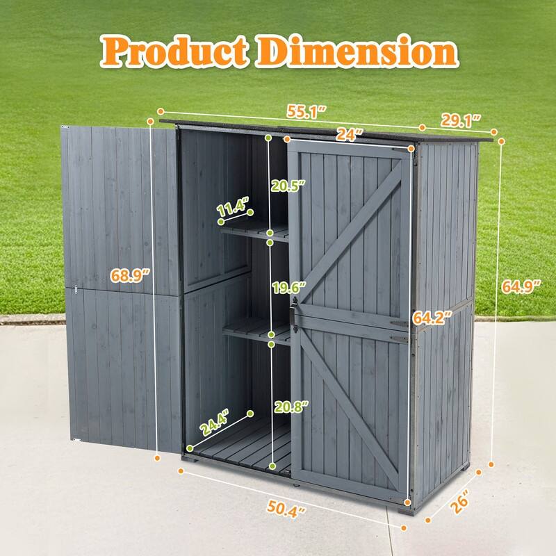 5 x 2.4ft Outdoor Storage Shed, Outdoor Storage Cabinet, Garden Shed Tool Shed with Metal Frame - 55.1"L X 29.1"W X 68.9"H