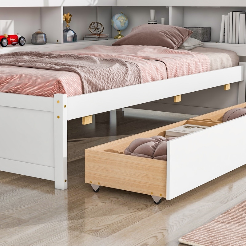 Twin/Full Bed with Storage Drawers and L-Shaped Bookcases, - Picture 14 of 15