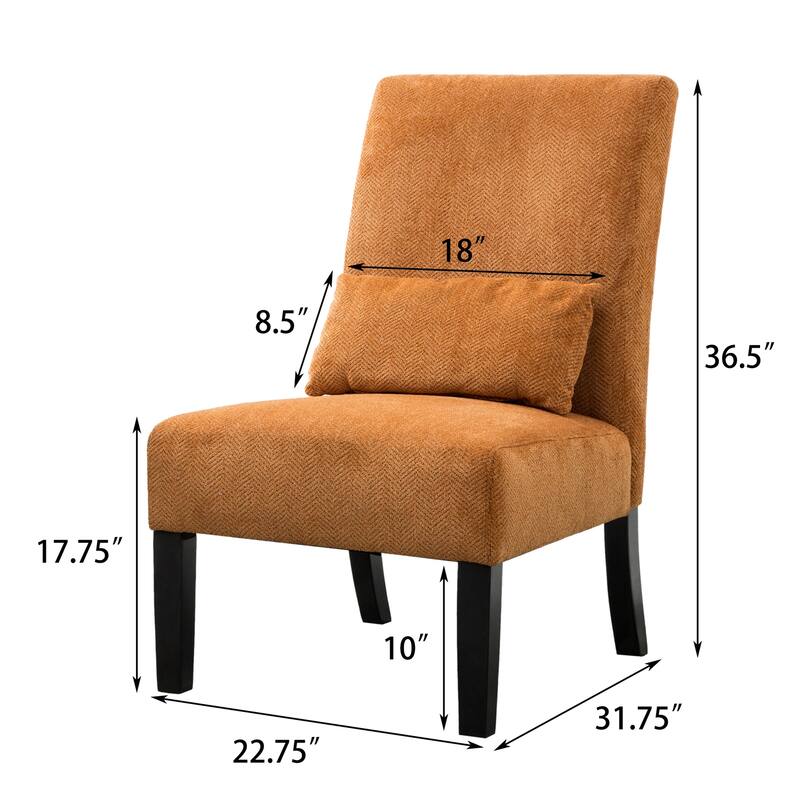 Chenille Fabric Armless Accent Chair with Pillow